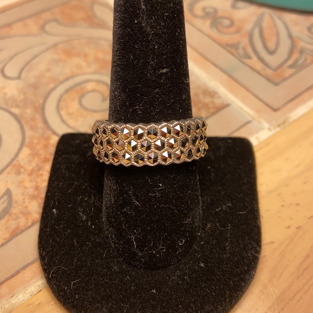 STERLING Silver & Marcasite Honeycomb Ring
